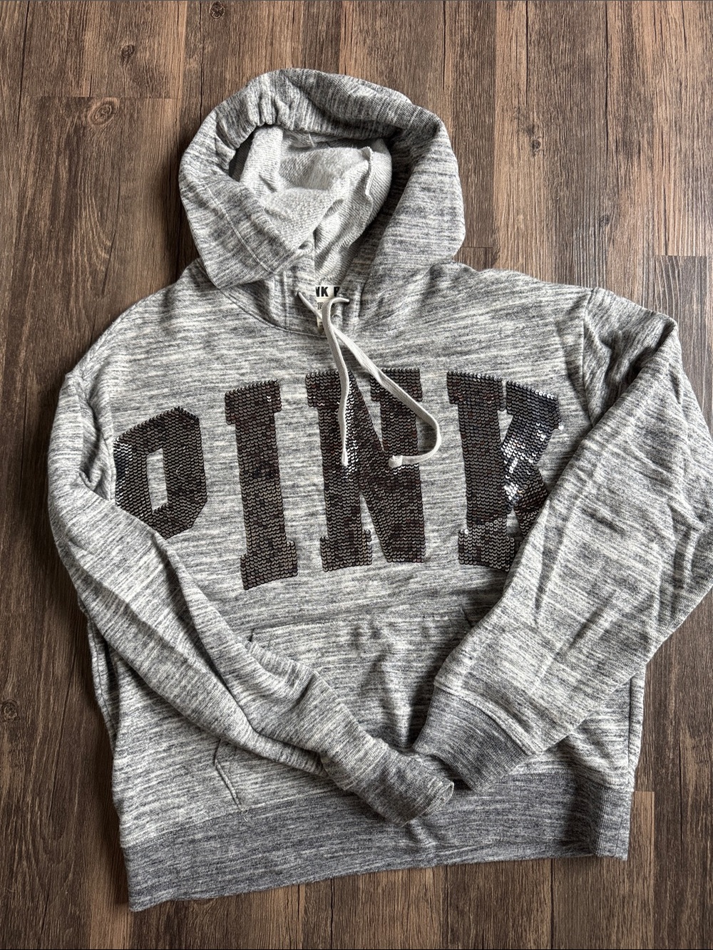 Victoria's Secret Gray Hoodie with Dark Sequin PINK Logo